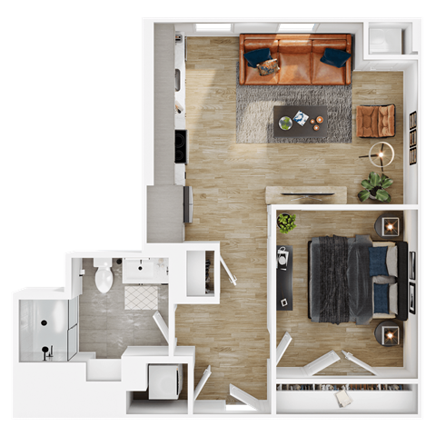 Floor plan for 1 bed, 1 bath, 644 sqft